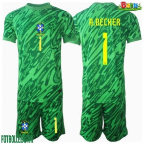 Brasilien Alisson Becker #1 Målvakt Hemmaställ Barn Copa America 2024 Kortärmad (+ Korta byxor)